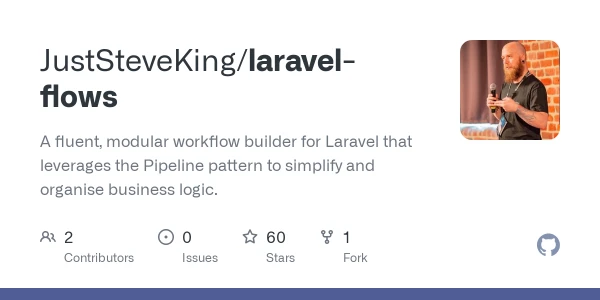 GitHub - JustSteveKing/laravel-flows: A fluent, modular workflow builder for Laravel that leverages the Pipeline pattern to simplify and organise business logic.