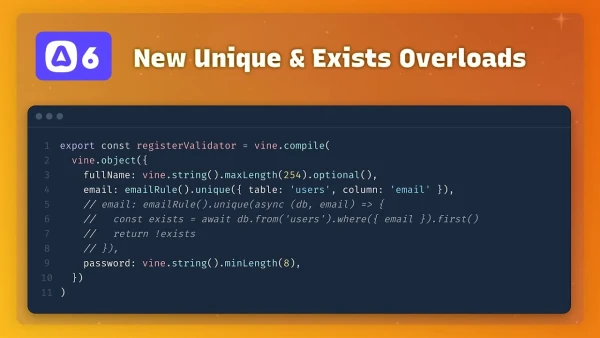 New Unique & Exists Validation Overloads in AdonisJS 6 - YouTube